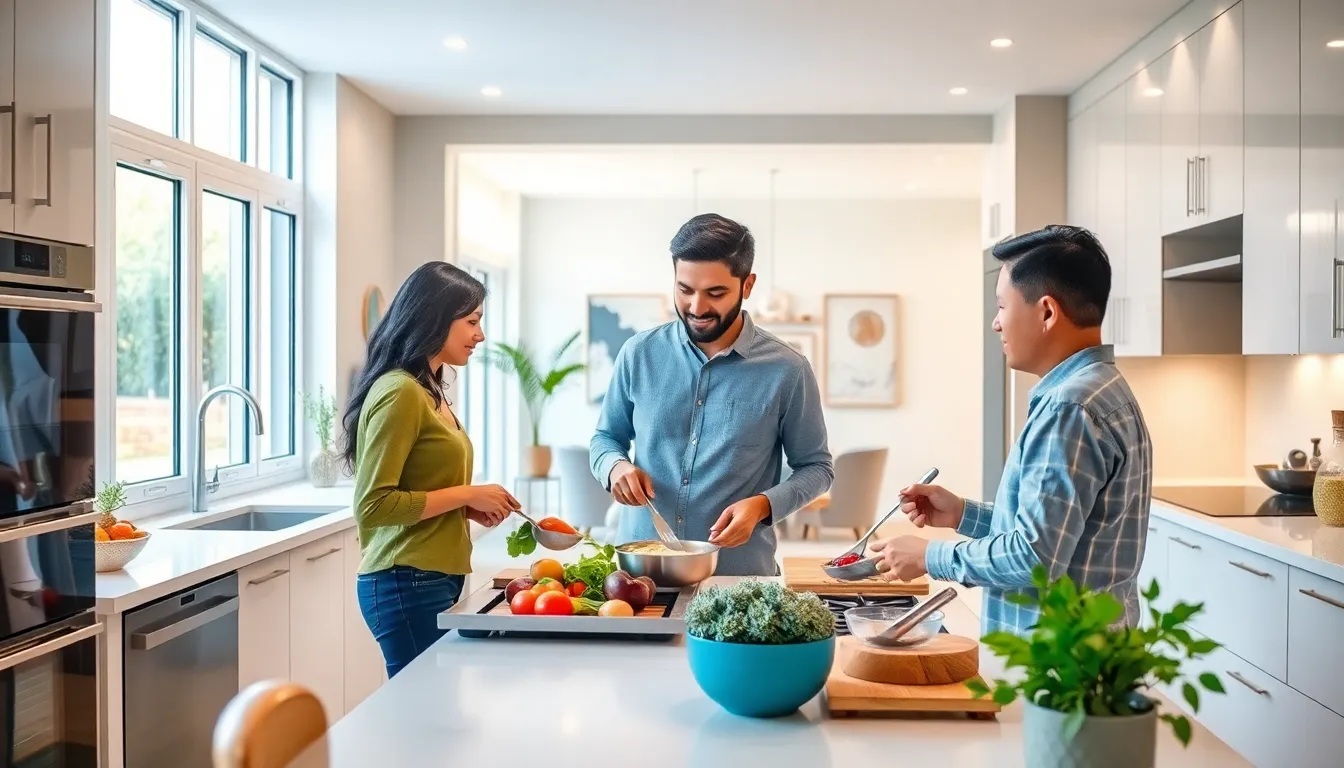family cooking in an upgraded, modern kitchen.