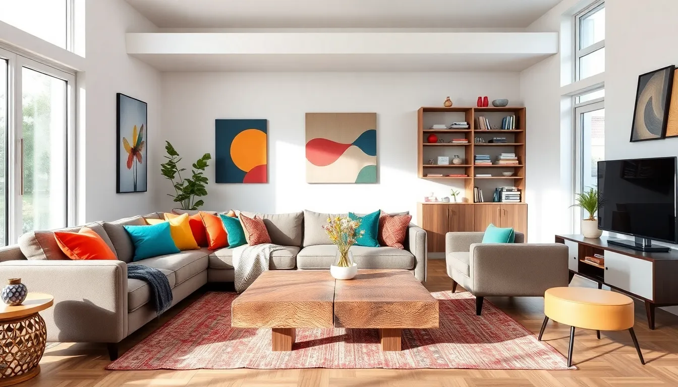 modern living room reflecting 2024 interior design trends with personal touches.