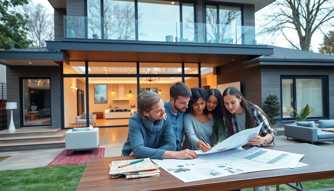 professionals discussing renovation ideas in a split-level home.
